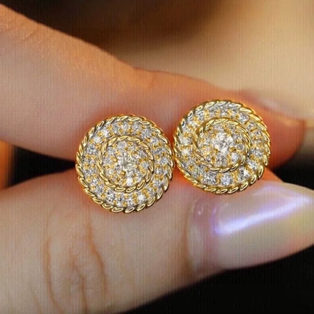 14k Yellow Gold Diamond Halo Stud Earrings